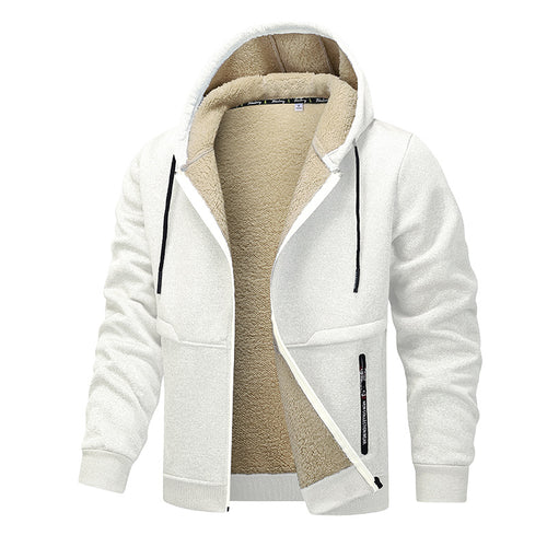 Casual Hoodies For Men Heavyweight Fleece Sweatshirt Winter Thick Sherpa Lined Hooded Zipper Jacket Thick Streetwear Coats