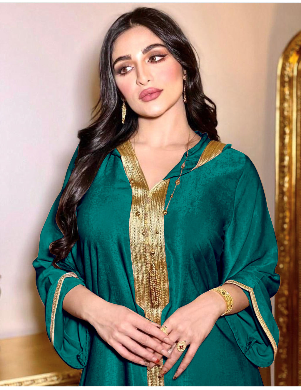 Cross-border Middle East Dubai Champagne Hooded Lace Suede Gown Muslim Robe Women In Stock