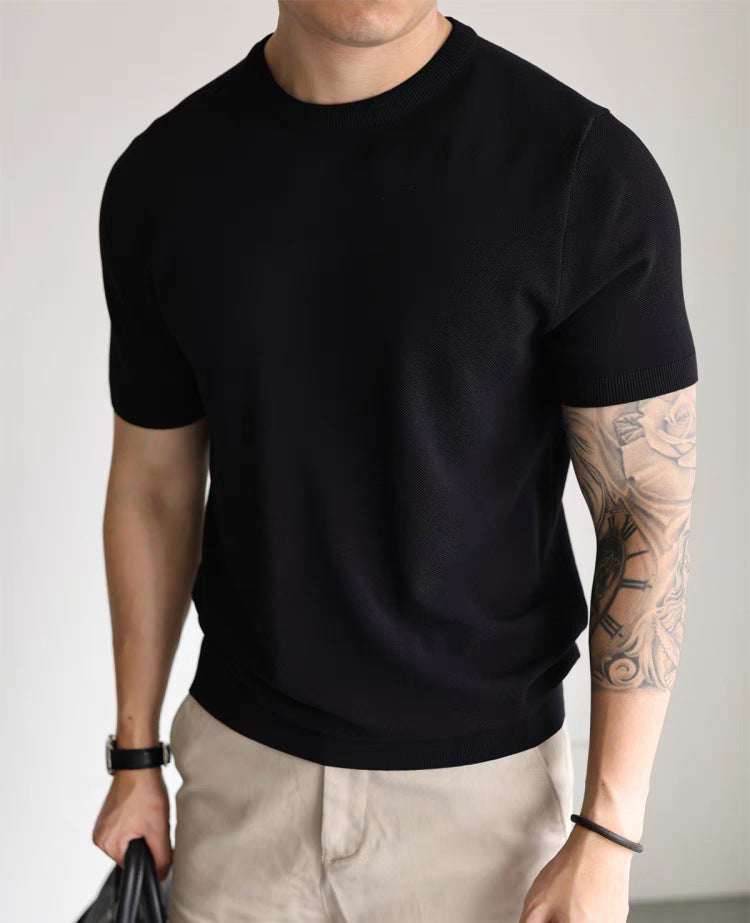 Casual Workwear T-shirt With A Small High Collar