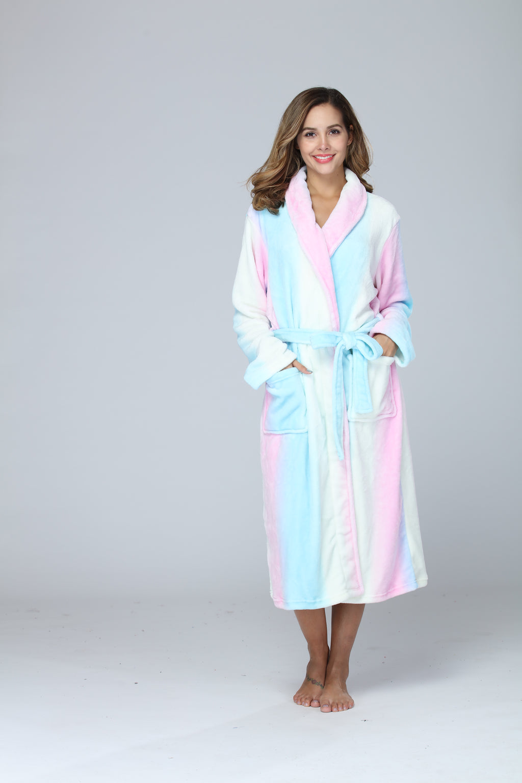 RONGTAI Womens Bathrobe Ladies Fleece Plush Warm Long Robes Fleece Nightgown Sleepwear