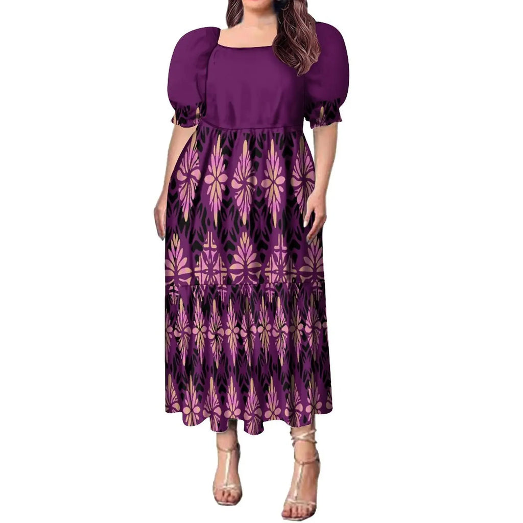 High Quality Hawaiian Tropical Style Design Women's Bubble Sleeve Dress Polynesian Plus Size Women Clothing TE PA Casual Dresses