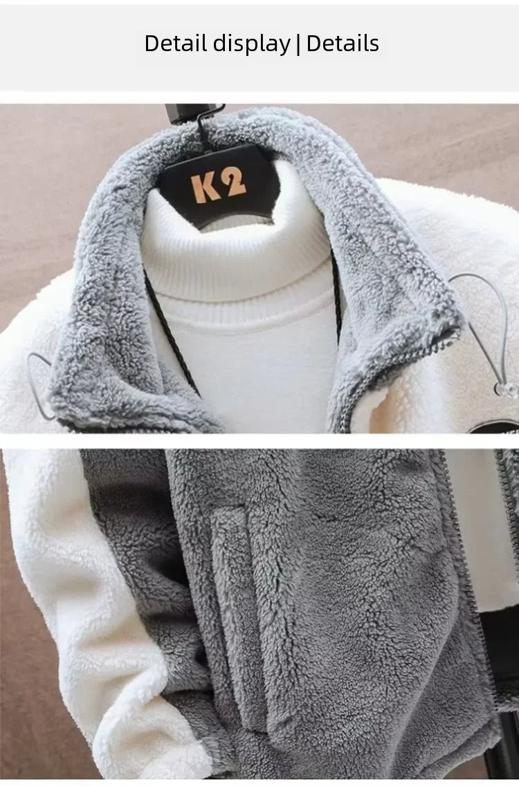 Winter Corduroy Thickened Warm Coat Cotton Clothes Men Sheep Velvet Crop Top Fiber Mixed Fabric Logic Line Scarf