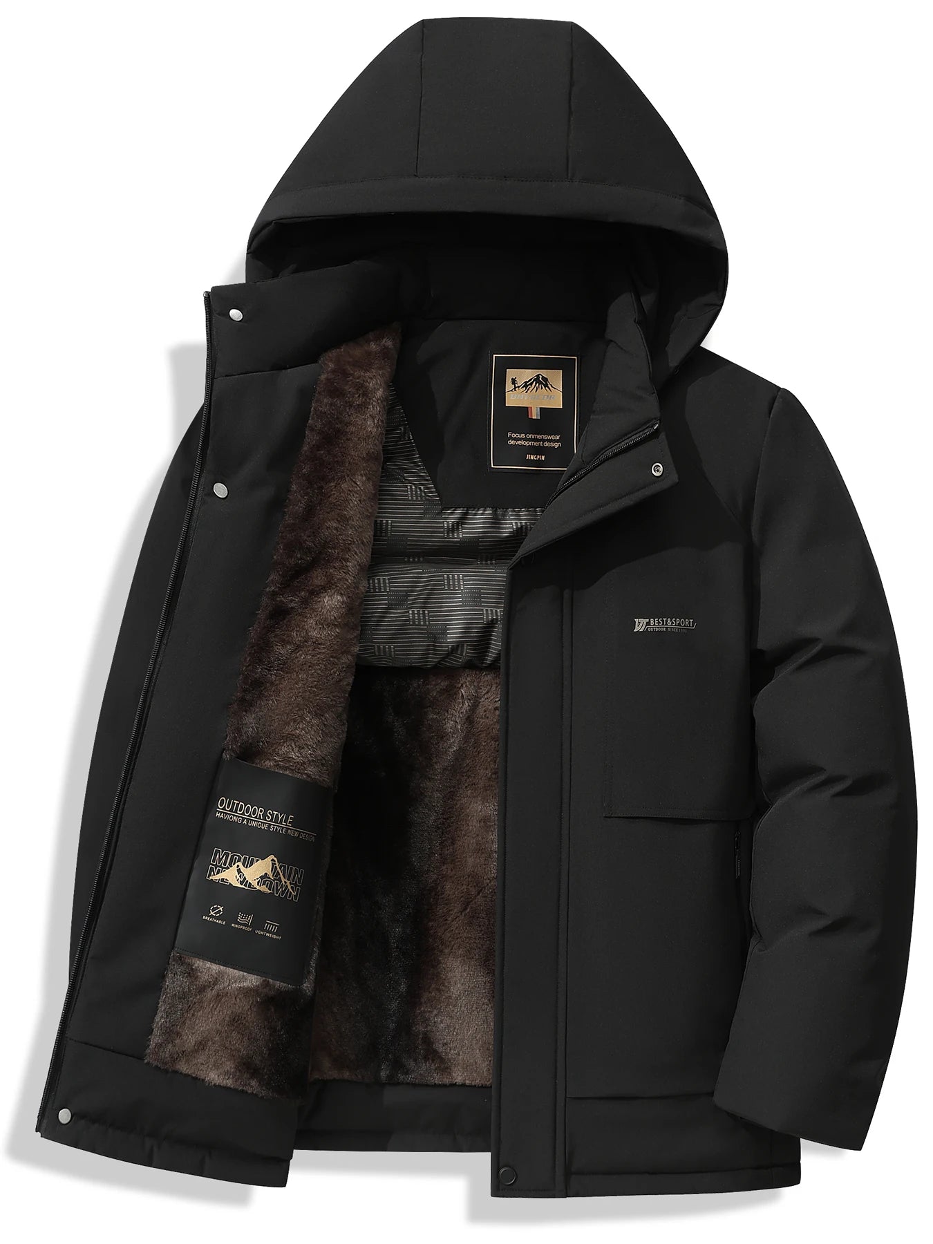 Winter warm and plush thick dad cotton jacket casual business men can take off hats windproof and warm cotton jacket top father