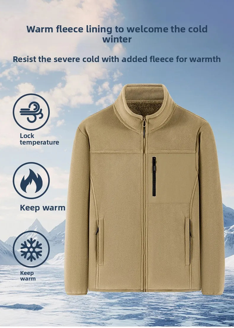 Men's Outdoor Fleece Jacket Men's Top and Autumn Winter Thickened Polar Fleece with Added Insulation New Season Warm Casual Coat