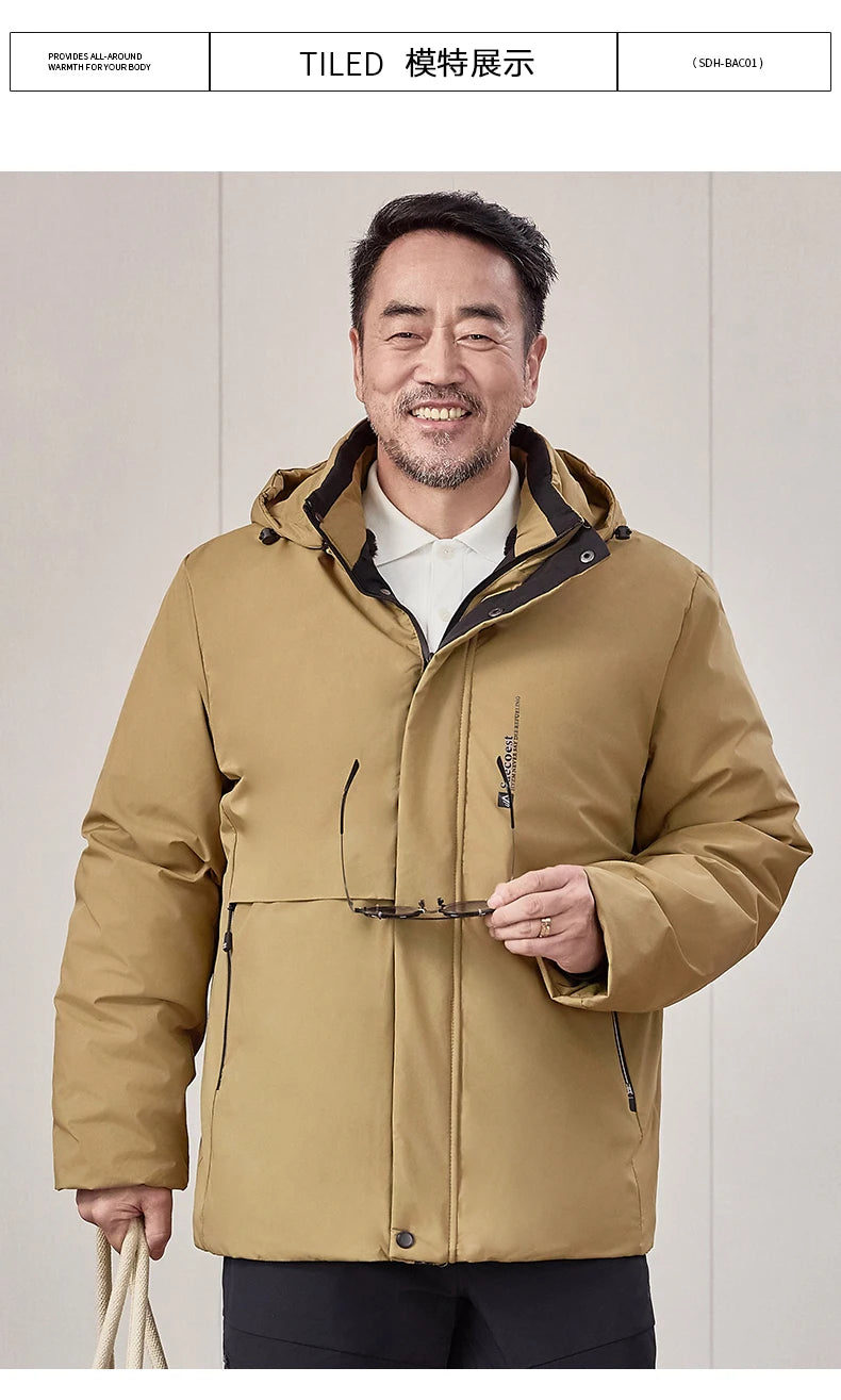 mens Parka Men's Jacket Hooded company Winter New Adding Graphene down jacket Solid color Warm Jackets men business leisure coat