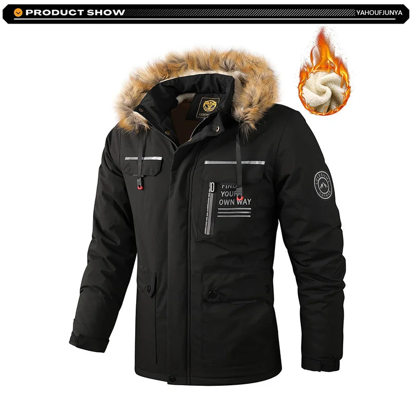 New Winter Men Outwear Fleece Warm Removable Hooded Hiking Jacket Men Outdoor Windproof Casual Fashion Jacket Coat Male Clothing