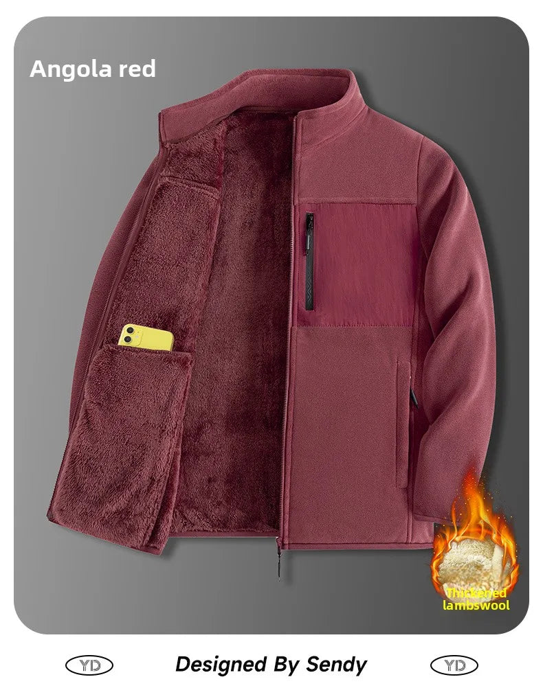 Men's Outdoor Fleece Jacket Men's Top and Autumn Winter Thickened Polar Fleece with Added Insulation New Season Warm Casual Coat