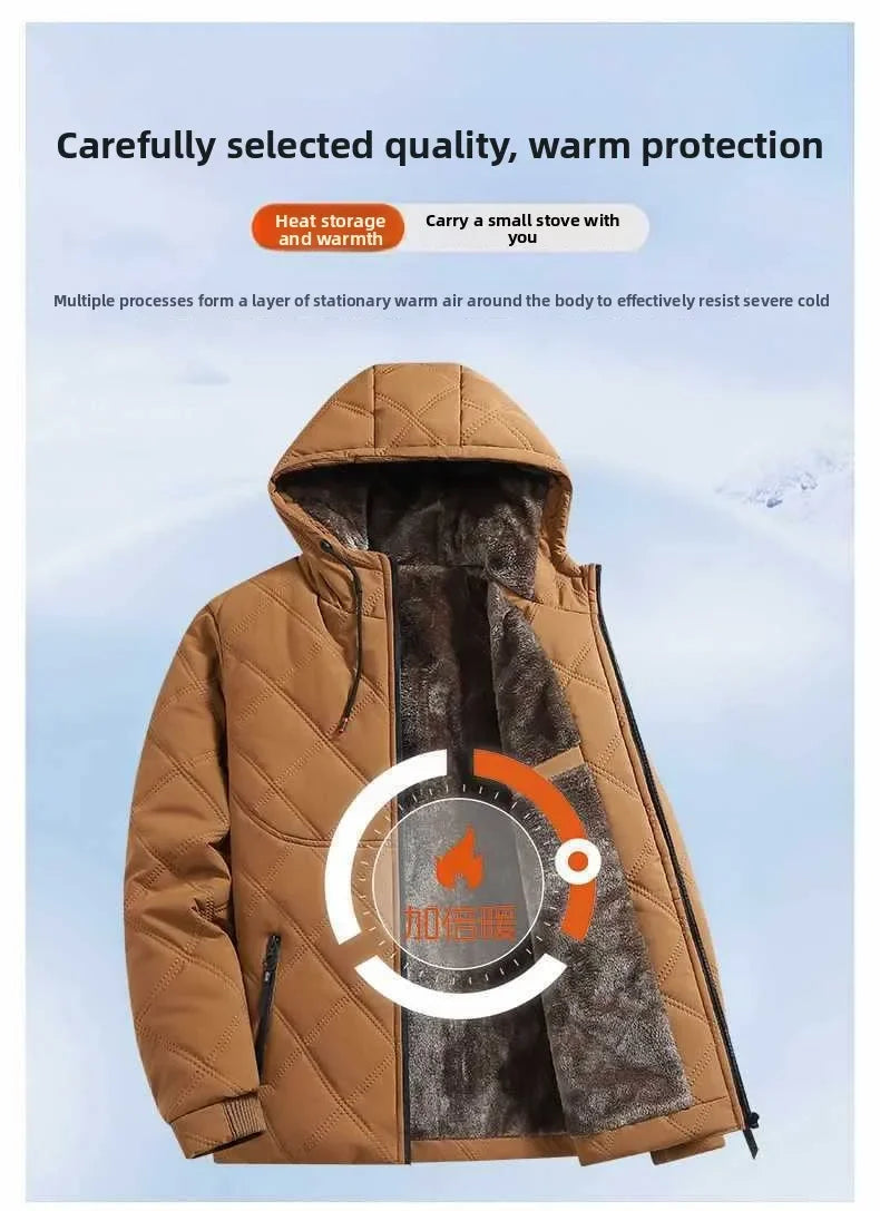 Jackets for Men Winter Coat Men Fleece Warm Down Parkas Cotton Thick Padded Coats Men Thermal Windbreaker Hooded Overcoats Men
