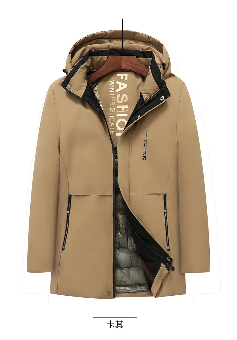 mens Parka Men's Jacket Hooded company Winter New Adding Graphene down jacket Solid color Warm Jackets men business leisure coat