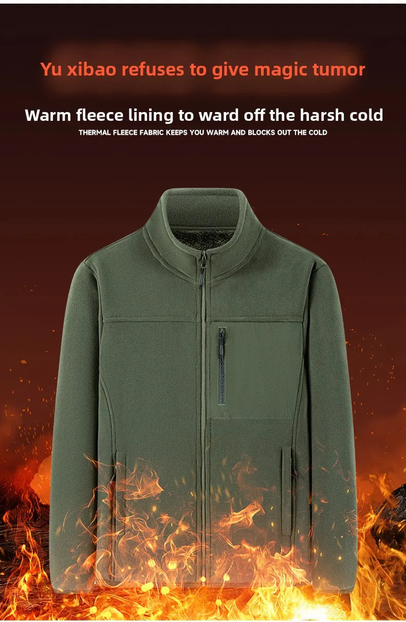 Men's Outdoor Fleece Jacket Men's Top and Autumn Winter Thickened Polar Fleece with Added Insulation New Season Warm Casual Coat