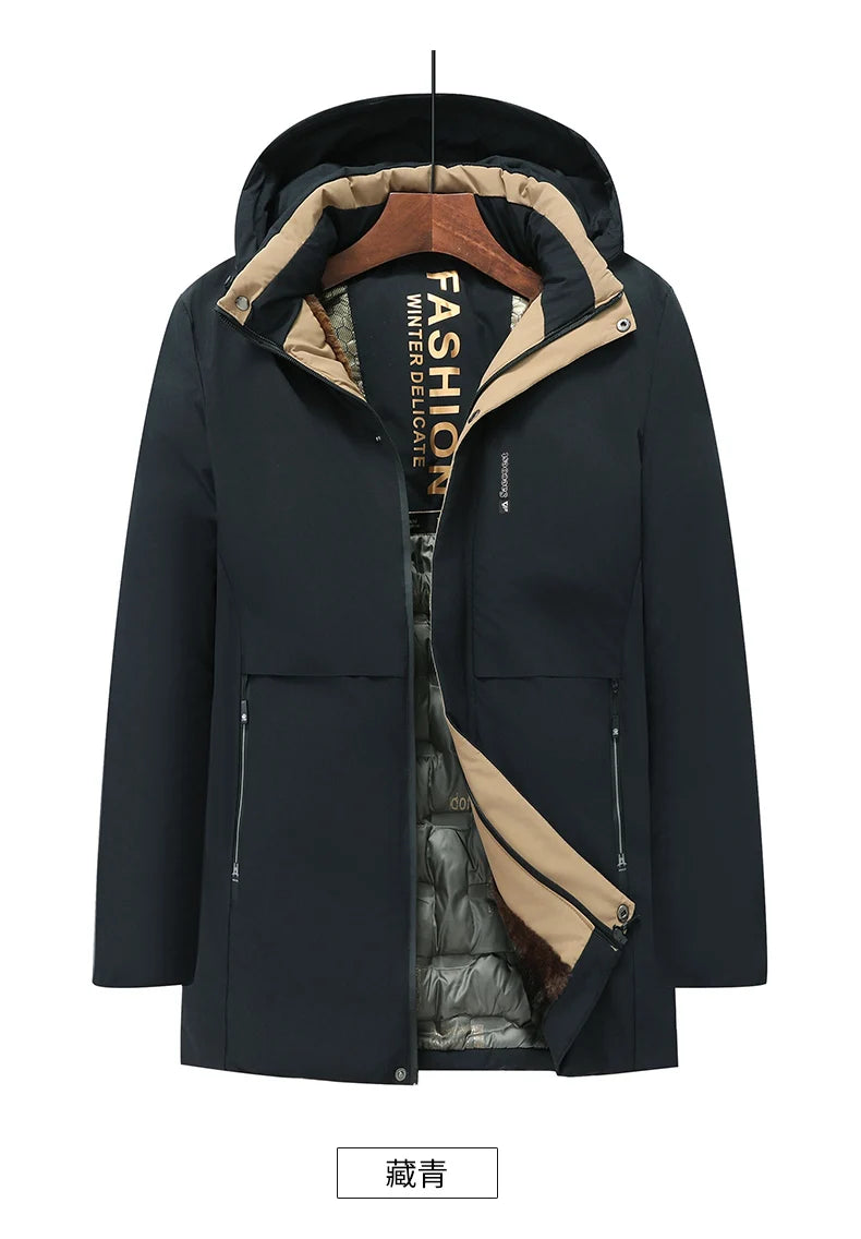 mens Parka Men's Jacket Hooded company Winter New Adding Graphene down jacket Solid color Warm Jackets men business leisure coat