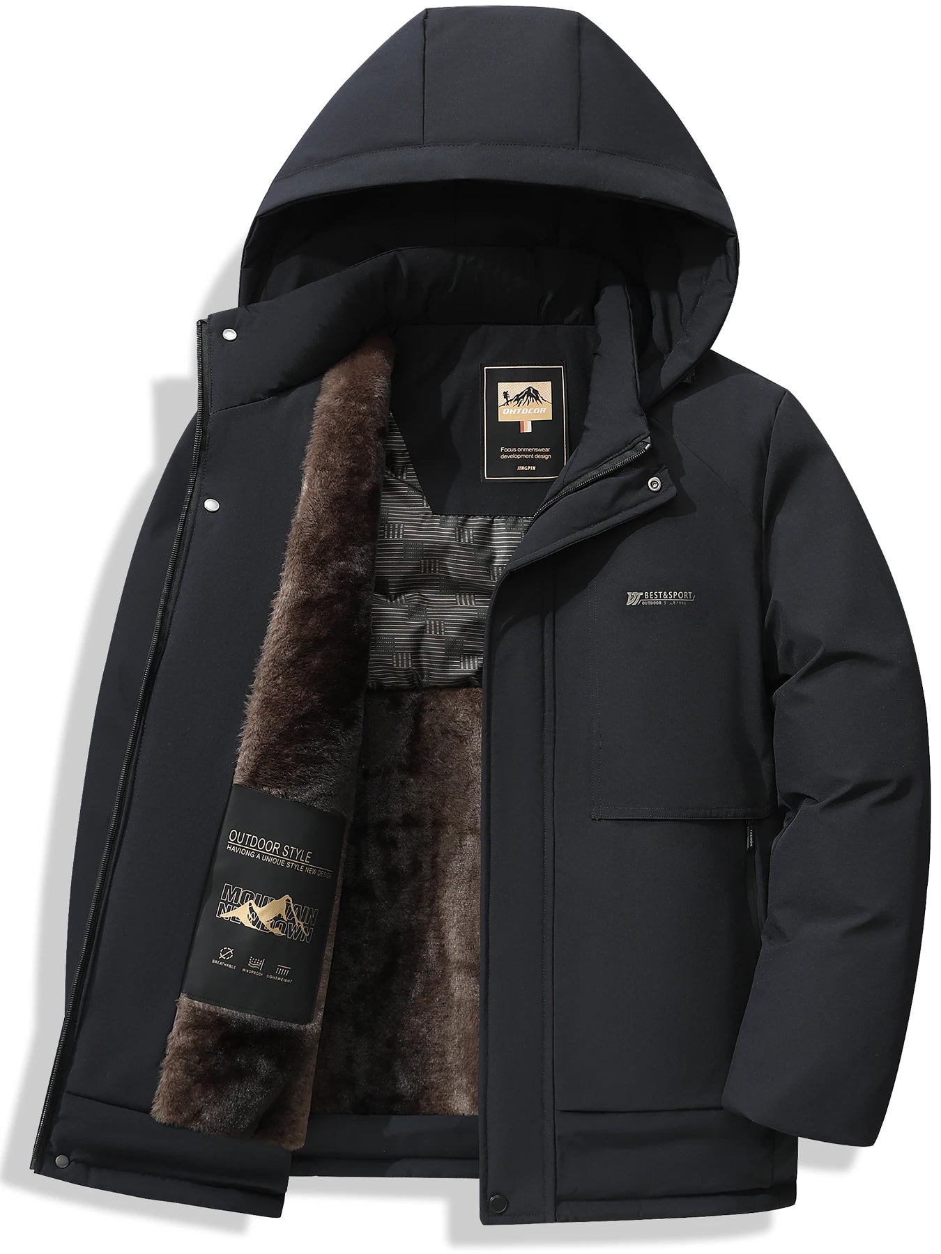 Winter warm and plush thick dad cotton jacket casual business men can take off hats windproof and warm cotton jacket top father