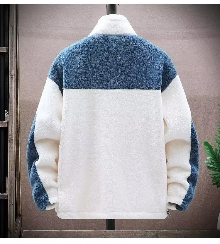 Winter Corduroy Thickened Warm Coat Cotton Clothes Men Sheep Velvet Crop Top Fiber Mixed Fabric Logic Line Scarf