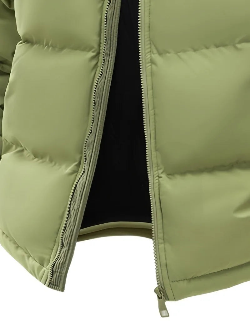 Men'S Heavy-Duty Winter Jacket - Full-Zip Hooded Coat with Zippered Pockets Non-Stretch Fabric for Cold Weather