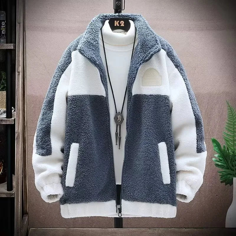 Winter Corduroy Thickened Warm Coat Cotton Clothes Men Sheep Velvet Crop Top Fiber Mixed Fabric Logic Line Scarf