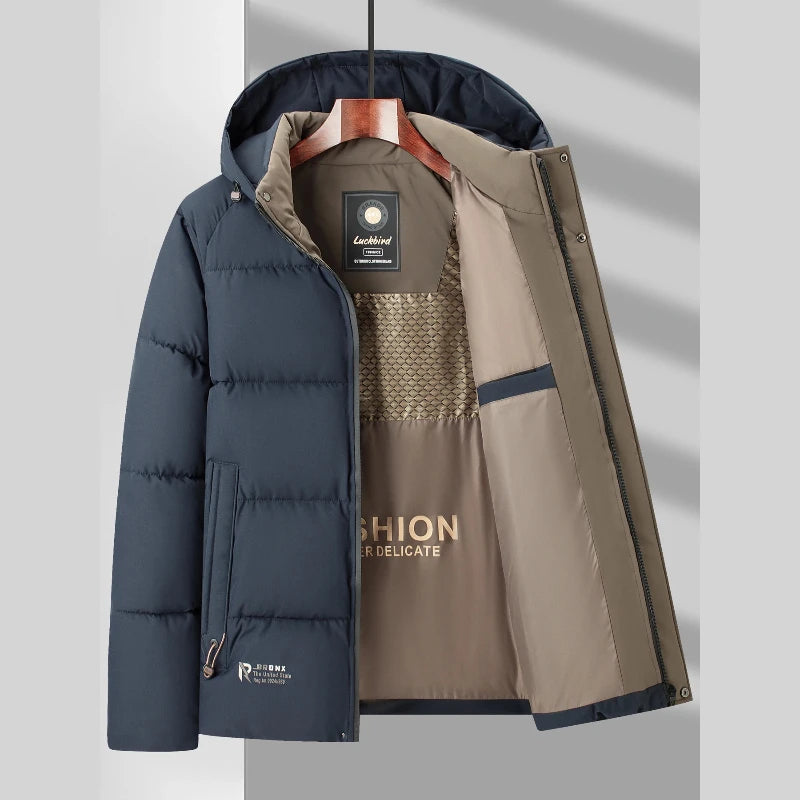 Business Hooded Down Parkas Man Autumn Winter Warm Padded Jacket Men's Outdoor Sports Coat Detachable Hat Zipper Cotton Jackets