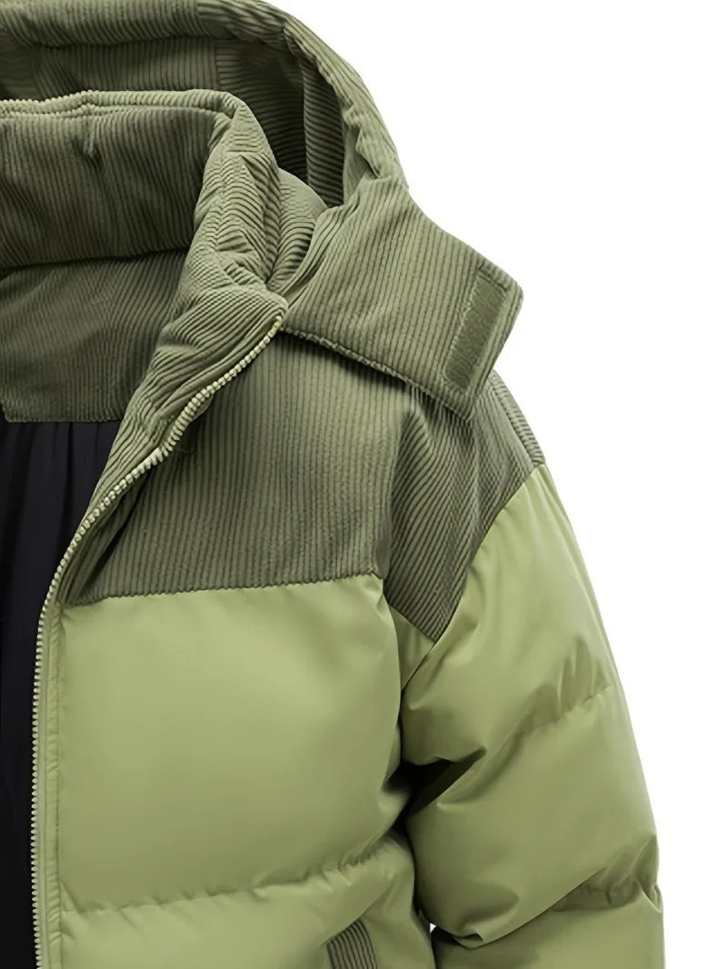 Men'S Heavy-Duty Winter Jacket - Full-Zip Hooded Coat with Zippered Pockets Non-Stretch Fabric for Cold Weather