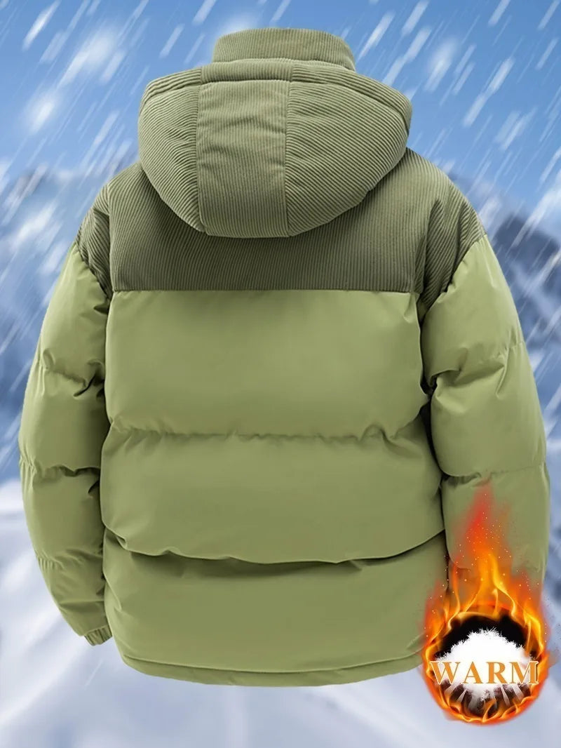 Men'S Heavy-Duty Winter Jacket - Full-Zip Hooded Coat with Zippered Pockets Non-Stretch Fabric for Cold Weather