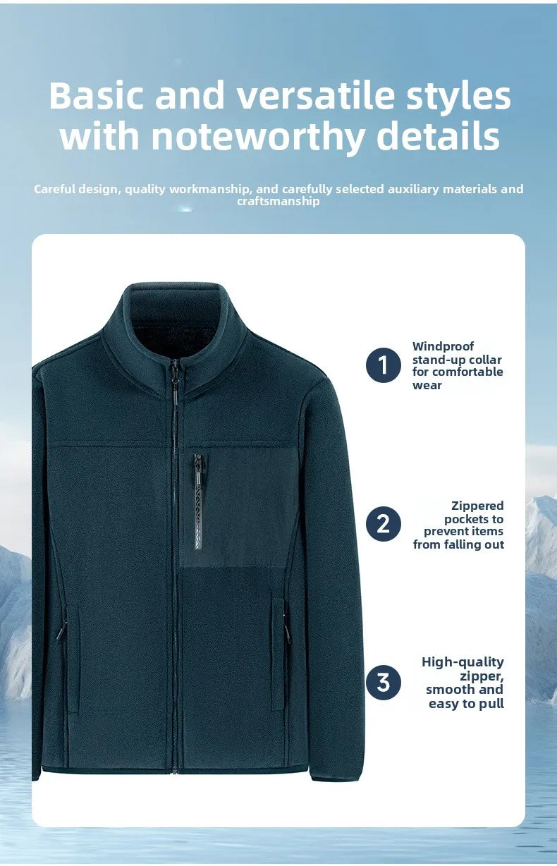 Men's Outdoor Fleece Jacket Men's Top and Autumn Winter Thickened Polar Fleece with Added Insulation New Season Warm Casual Coat