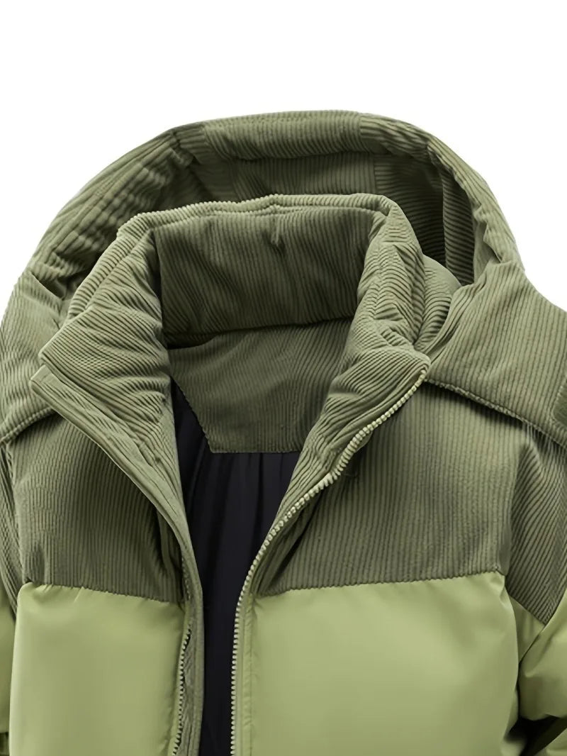 Men'S Heavy-Duty Winter Jacket - Full-Zip Hooded Coat with Zippered Pockets Non-Stretch Fabric for Cold Weather