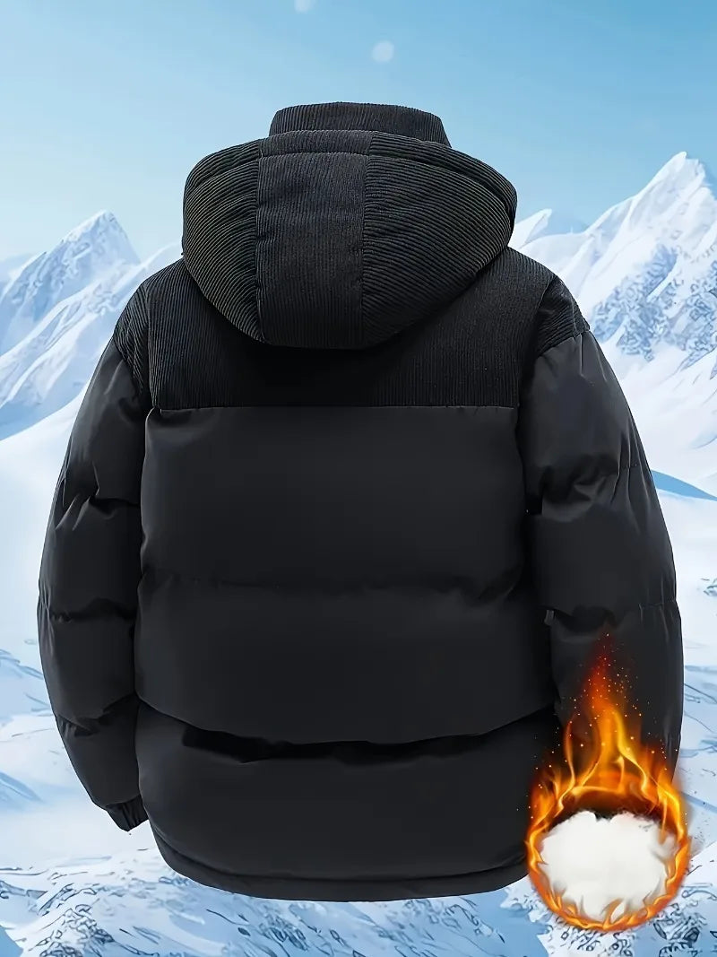 Men'S Heavy-Duty Winter Jacket - Full-Zip Hooded Coat with Zippered Pockets Non-Stretch Fabric for Cold Weather