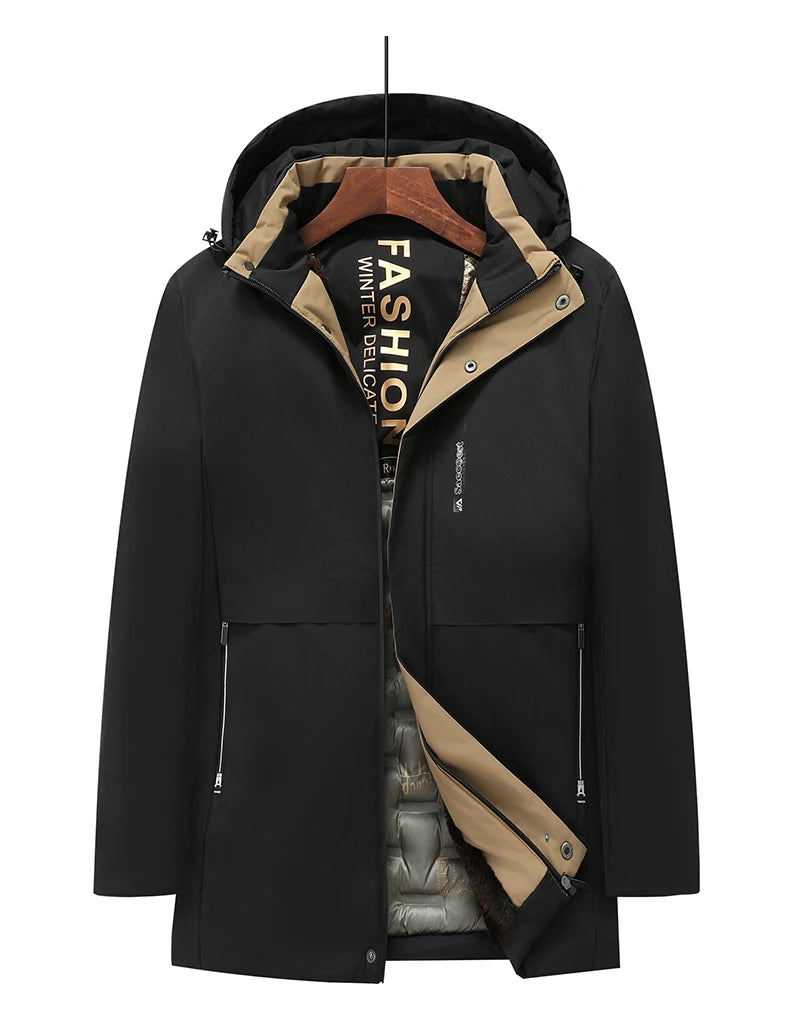 mens Parka Men's Jacket Hooded company Winter New Adding Graphene down jacket Solid color Warm Jackets men business leisure coat