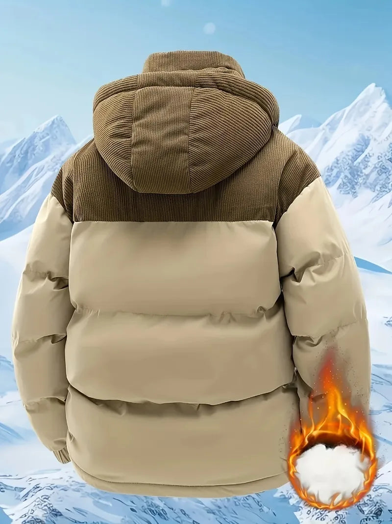 Men'S Heavy-Duty Winter Jacket - Full-Zip Hooded Coat with Zippered Pockets Non-Stretch Fabric for Cold Weather