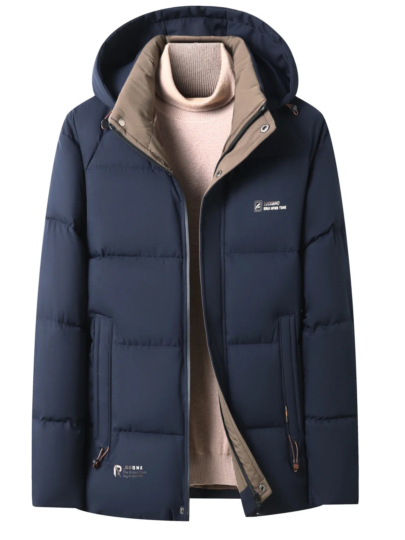 Business Hooded Down Parkas Man Autumn Winter Warm Padded Jacket Men's Outdoor Sports Coat Detachable Hat Zipper Cotton Jackets