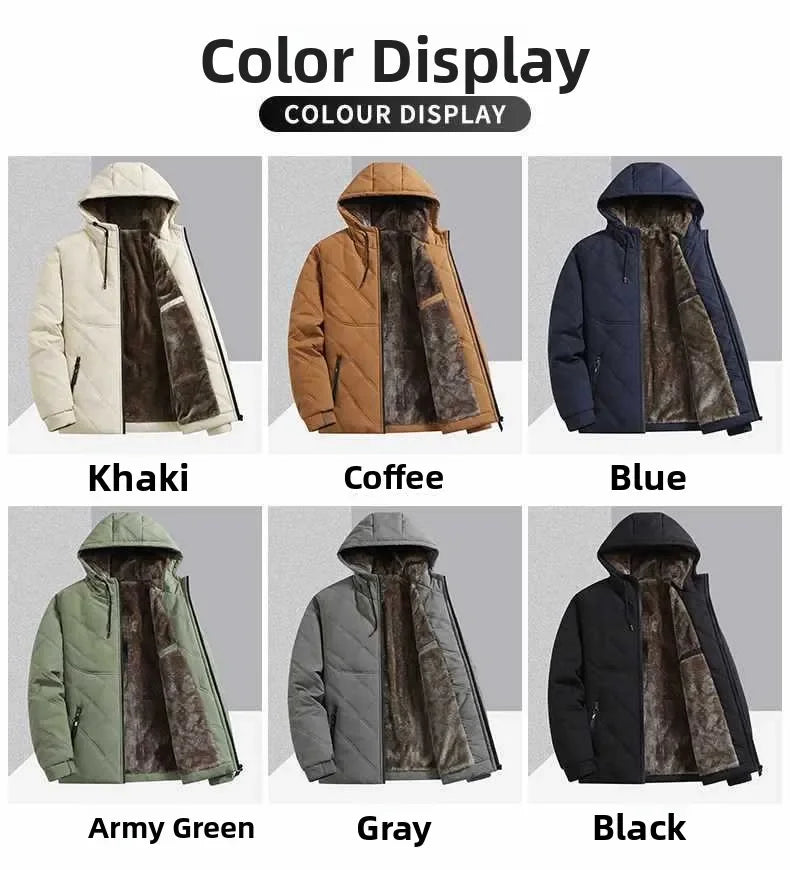 Jackets for Men Winter Coat Men Fleece Warm Down Parkas Cotton Thick Padded Coats Men Thermal Windbreaker Hooded Overcoats Men