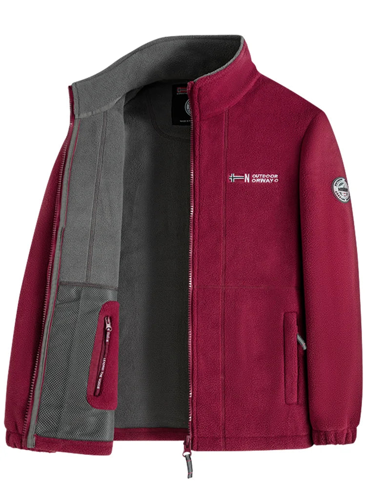 Navy Blue Fleece Zip - Up Jacket with Norwegian Flag and "Outdoor Norway" Embroidery