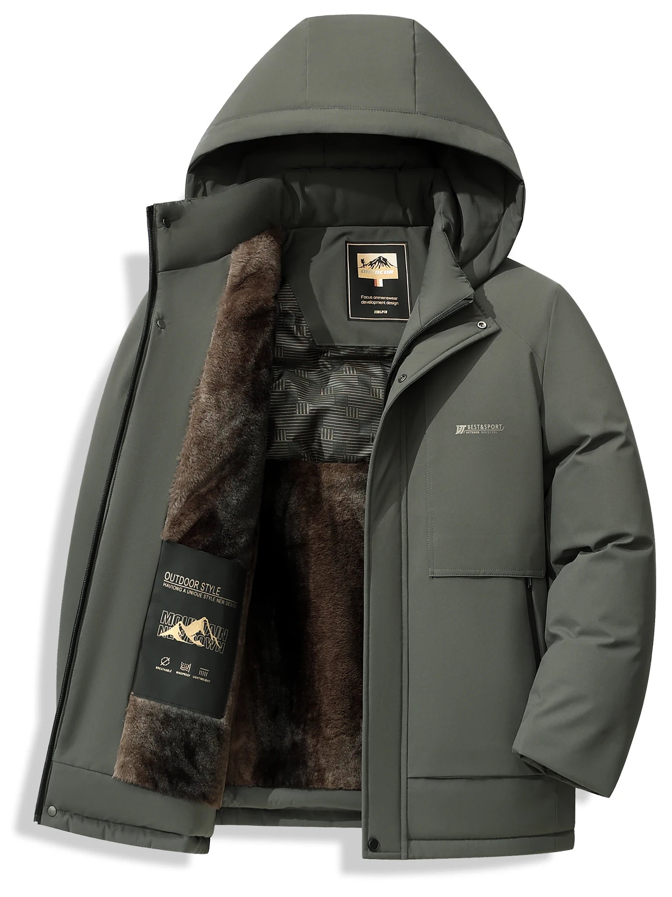 Winter warm and plush thick dad cotton jacket casual business men can take off hats windproof and warm cotton jacket top father