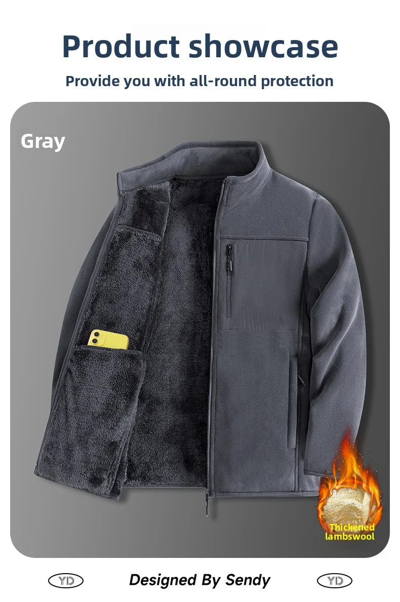 Men's Outdoor Fleece Jacket Men's Top and Autumn Winter Thickened Polar Fleece with Added Insulation New Season Warm Casual Coat