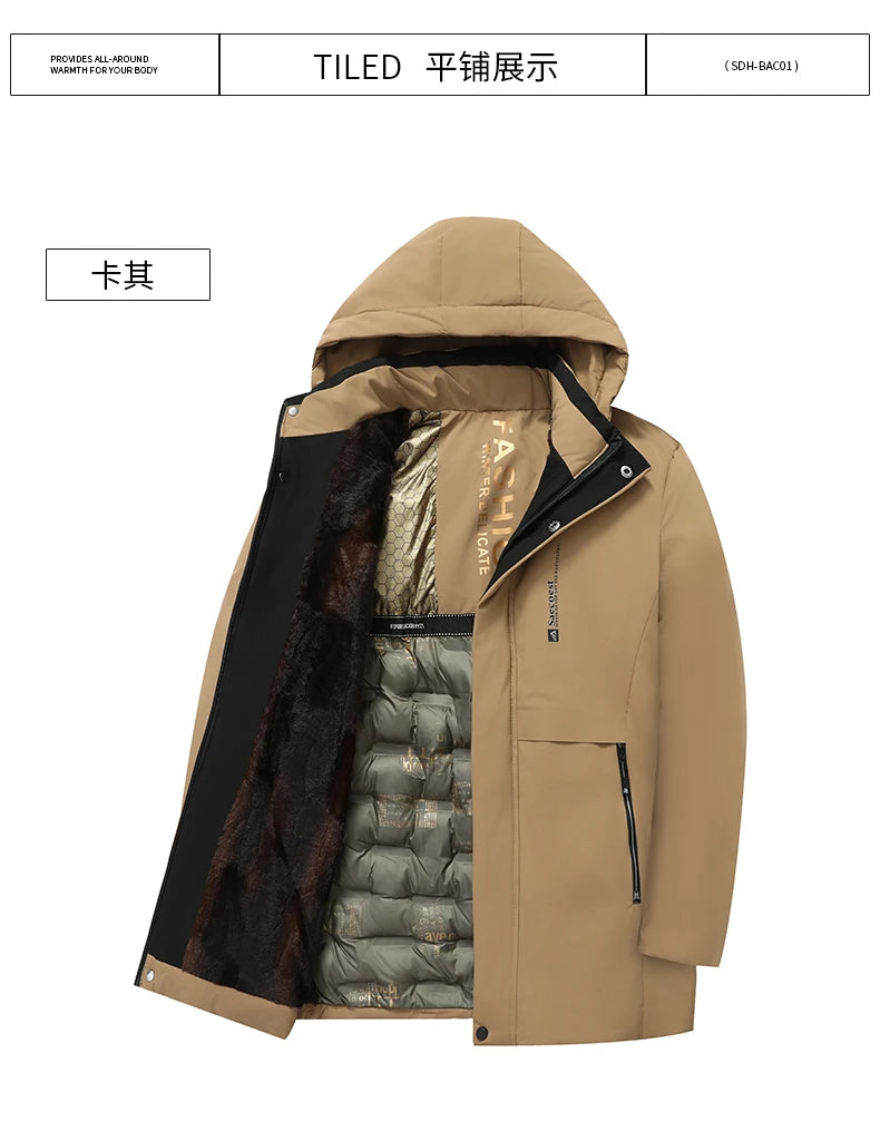 mens Parka Men's Jacket Hooded company Winter New Adding Graphene down jacket Solid color Warm Jackets men business leisure coat