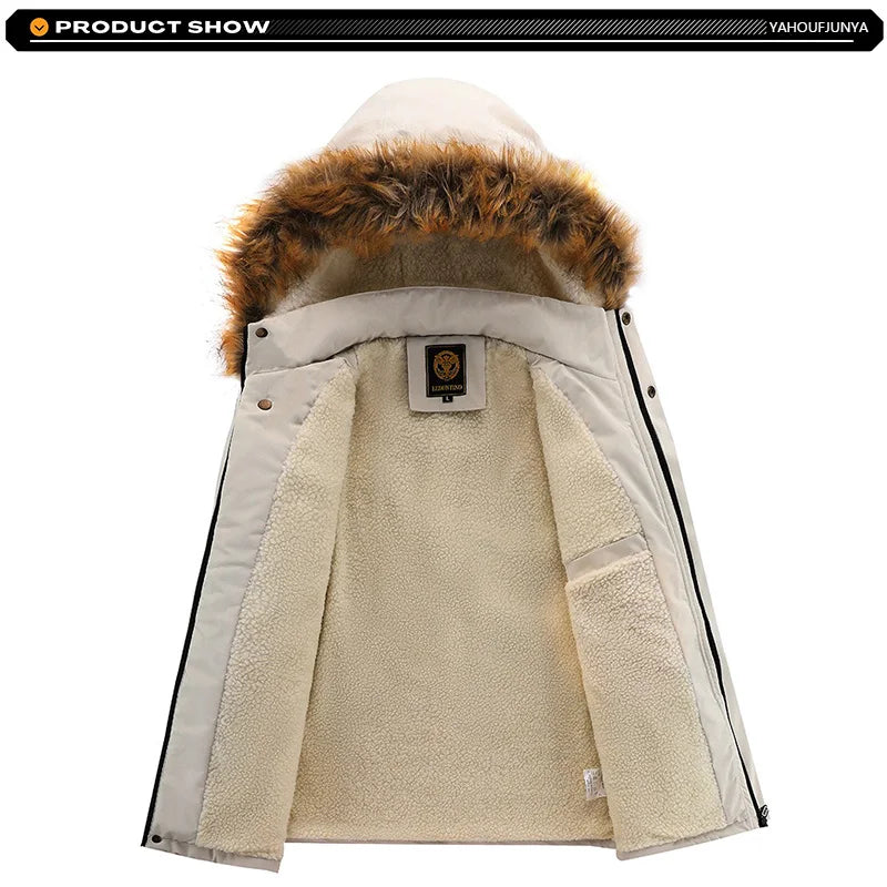 New Winter Men Outwear Fleece Warm Removable Hooded Hiking Jacket Men Outdoor Windproof Casual Fashion Jacket Coat Male Clothing