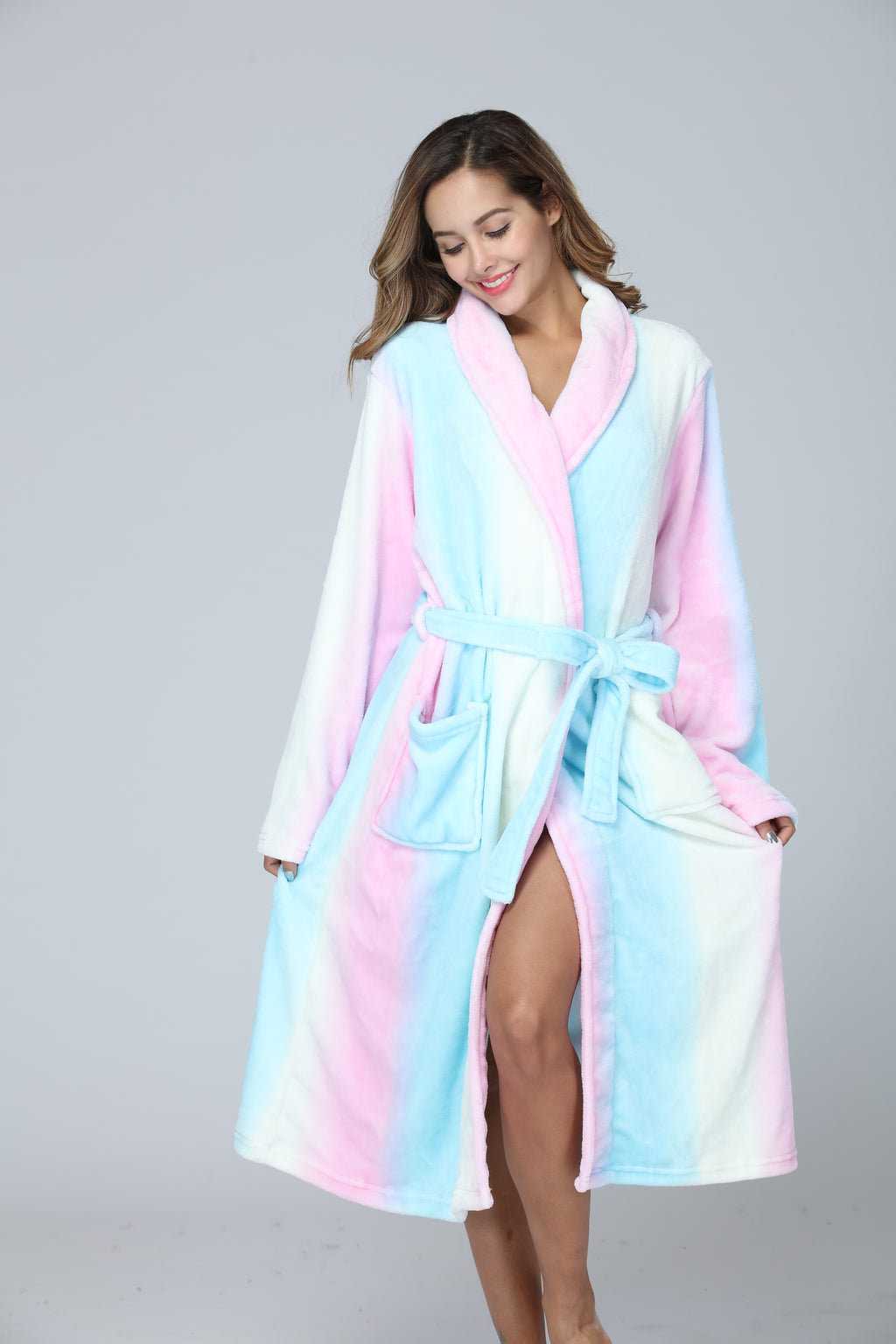 RONGTAI Womens Bathrobe Ladies Fleece Plush Warm Long Robes Fleece Nightgown Sleepwear