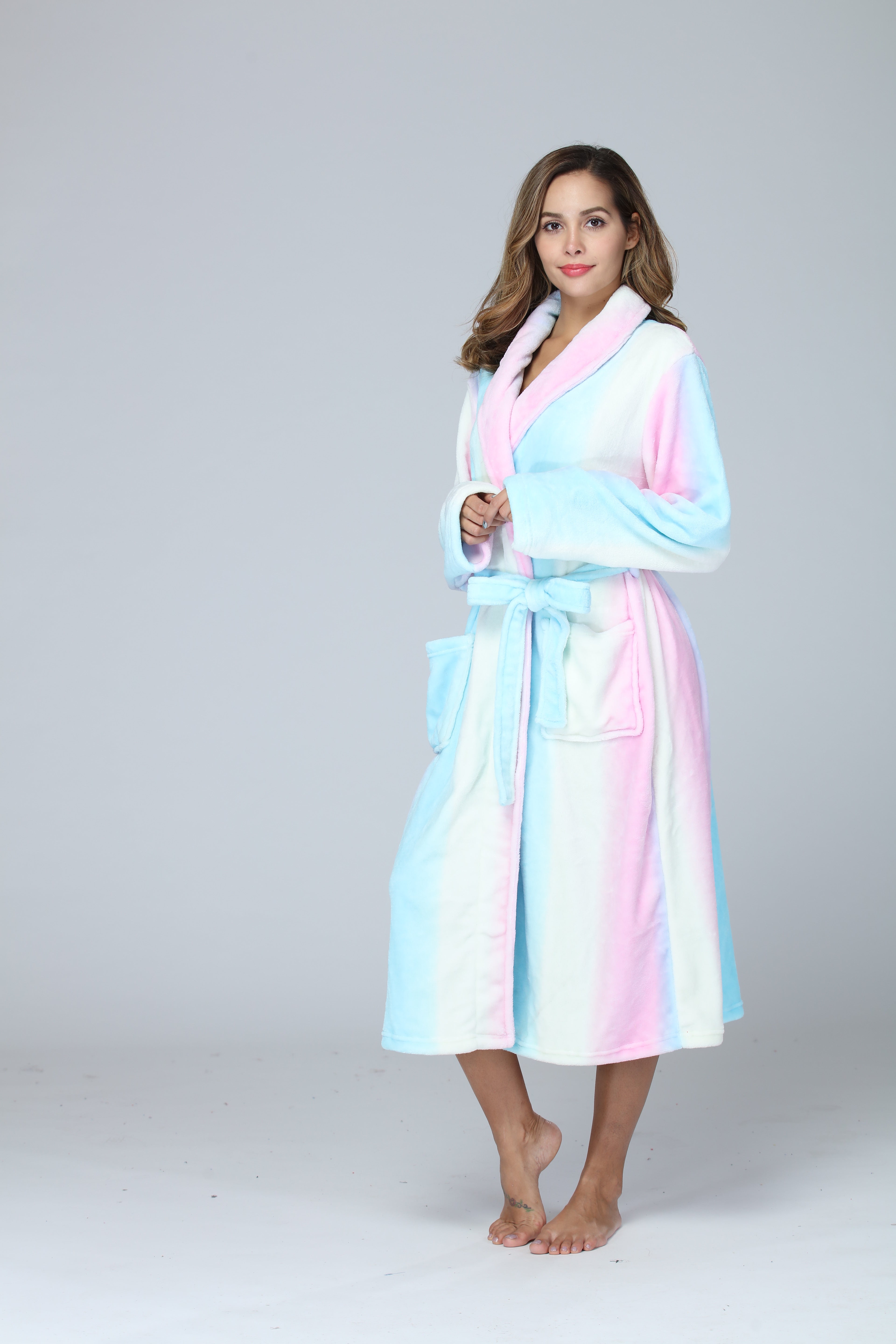 RONGTAI Womens Bathrobe Ladies Fleece Plush Warm Long Robes Fleece Nightgown Sleepwear