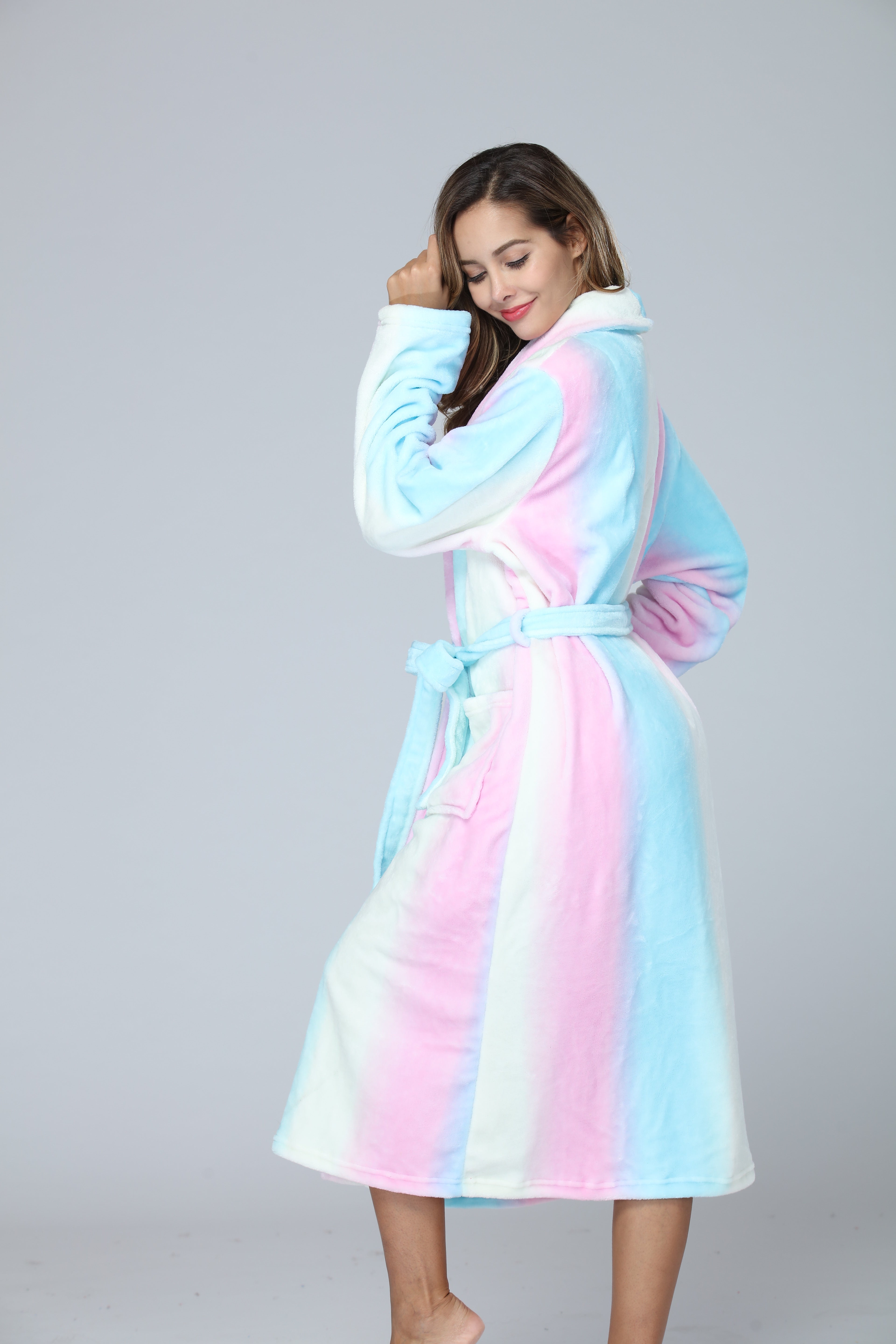 RONGTAI Womens Bathrobe Ladies Fleece Plush Warm Long Robes Fleece Nightgown Sleepwear