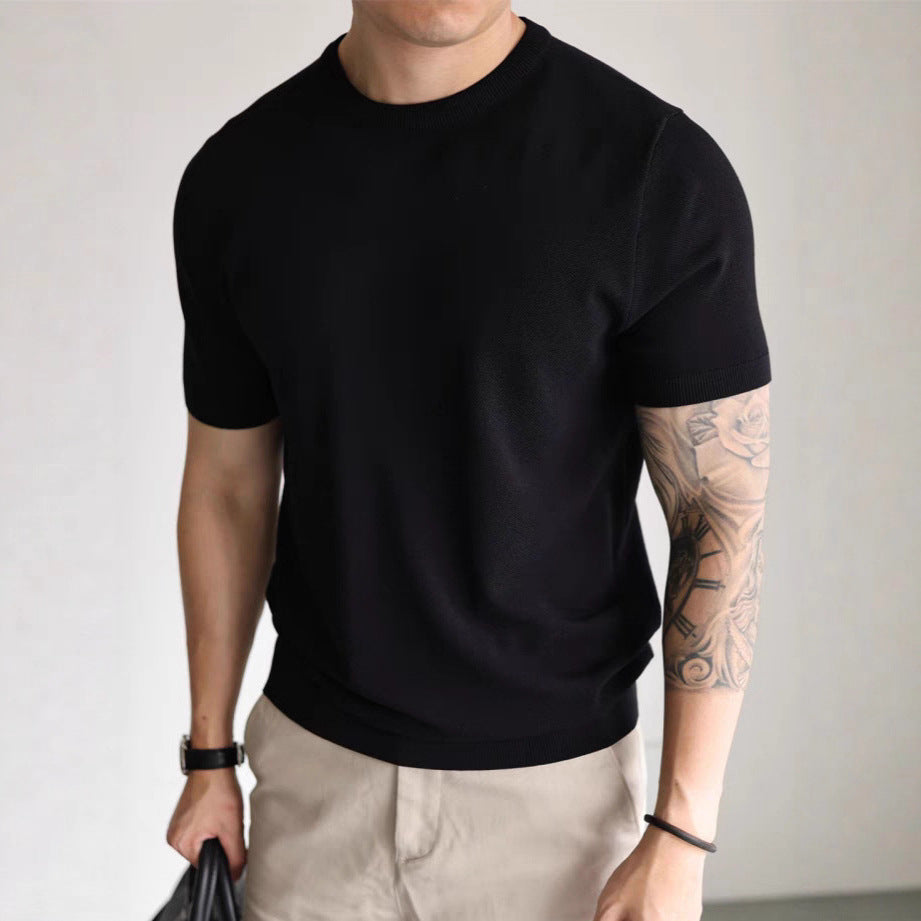 Casual Workwear T-shirt With A Small High Collar